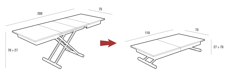 Tavolo saliscendi | Tavolino trasformabile Rippert
